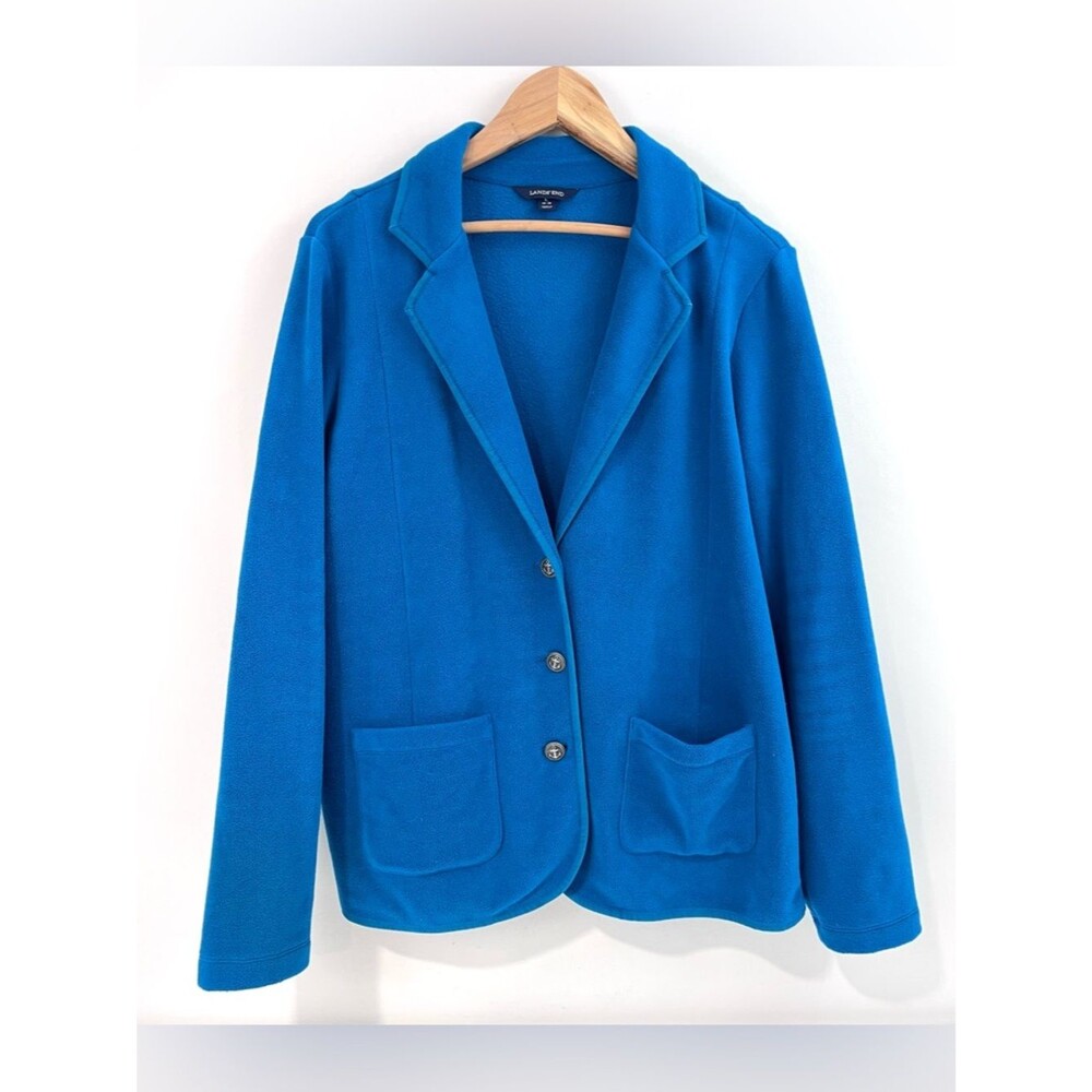 Lands End Teal Fleece Blazer Size Large